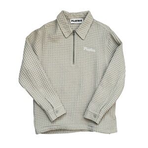 tan playboy waffle weave half zip